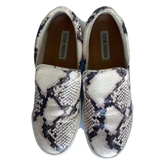 Steve Madden Gills Womens 8M Snake Print Platform Slip on Sneakers Leather Shoes - Picture 4 of 16